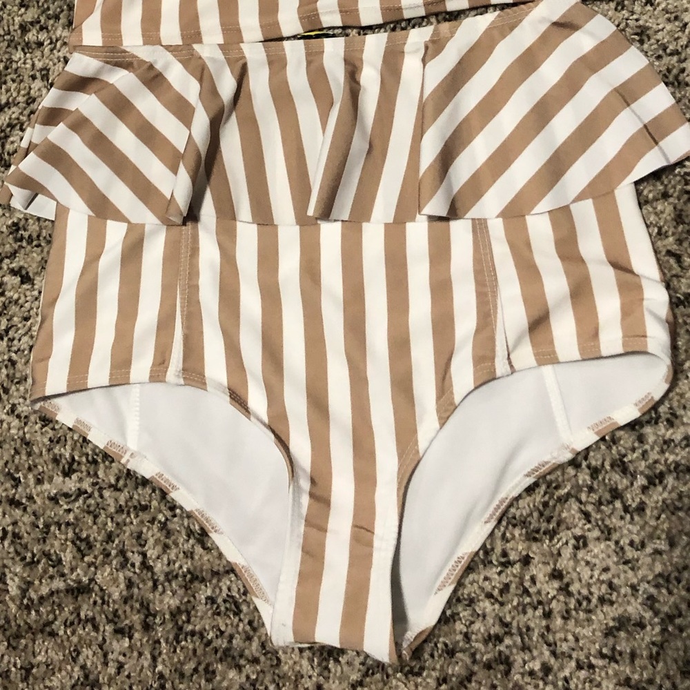 Kortni Jeane Tan Stripe Peplum Bottoms